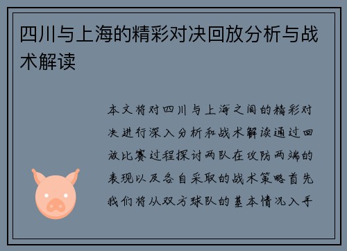 四川与上海的精彩对决回放分析与战术解读